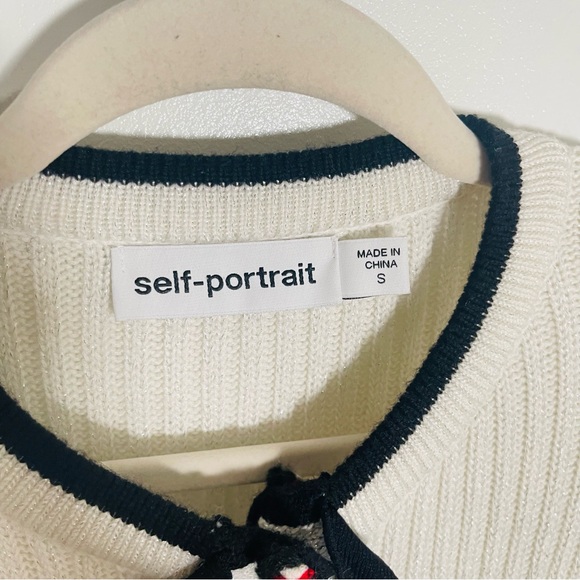 Self-Portrait Lurex Knit Dress Ivory Black Red Preppy Career Modest Trendy - Picture 11 of 15